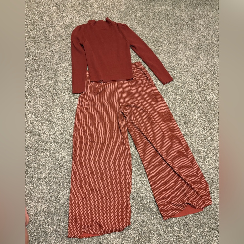 Lulu's Fitted Sweater and Polka Dot Wide-Leg Pants Set